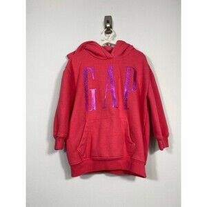 GAP Kids Pink Hoodie XS 4-5 Glitter Logo Pullover Sweatshirt